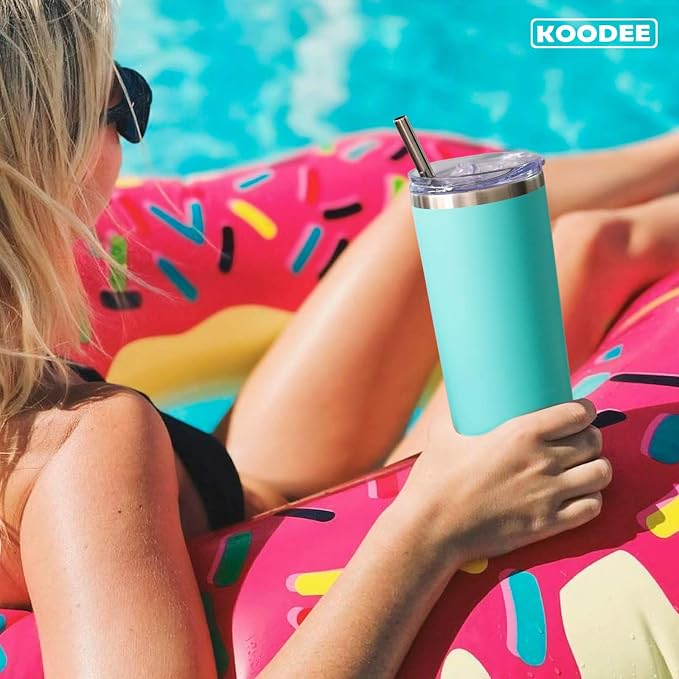 koodee 20 oz Tumbler with Lid and Straw -4 Pack Insulated Skinny Tumblers - Image 7