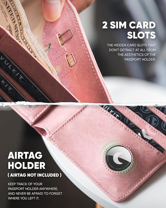 VULKIT Passport Holder with Airtag Holder RFID Blocking Passport Wallet Travel - Image 5