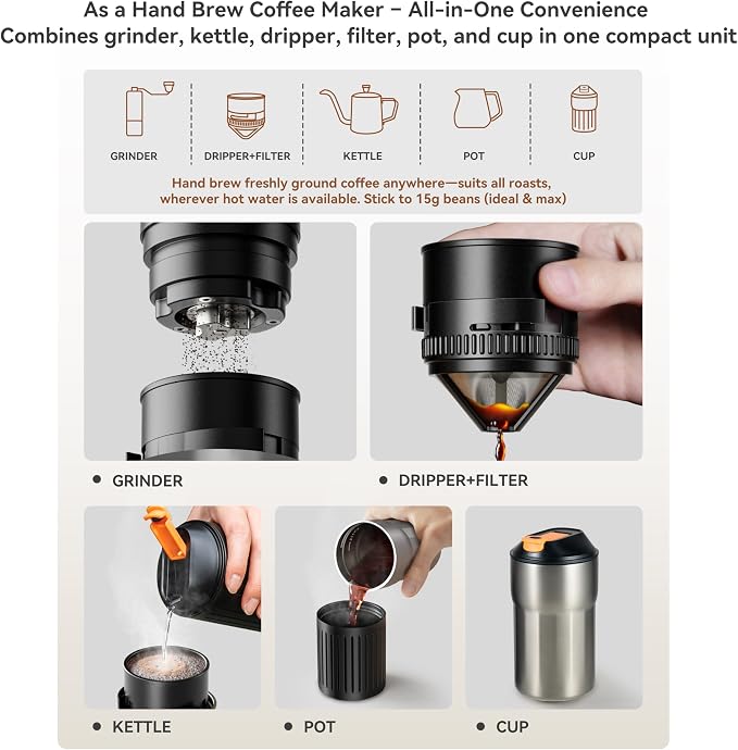 Portable Pour Over Coffee Maker, Rechargeable Electric Grinder - Image 3