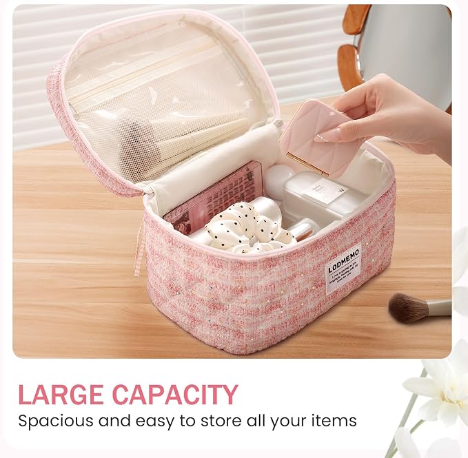 Makeup Bag 3 PCS Quilted Cosmetic Bags - Image 3