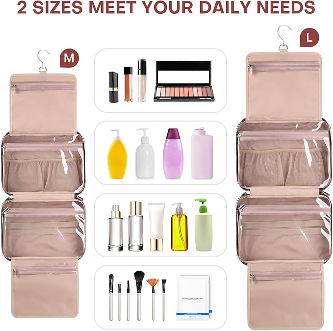 Hanging Toiletry Bag for Women Travel, 2 Sizes Large & Small Waterproof - Image 3