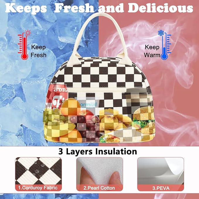FlowFly Lunch Bag for Women Insulated Lunch Box Corduroy Lunch Tote Cooler for - Image 2