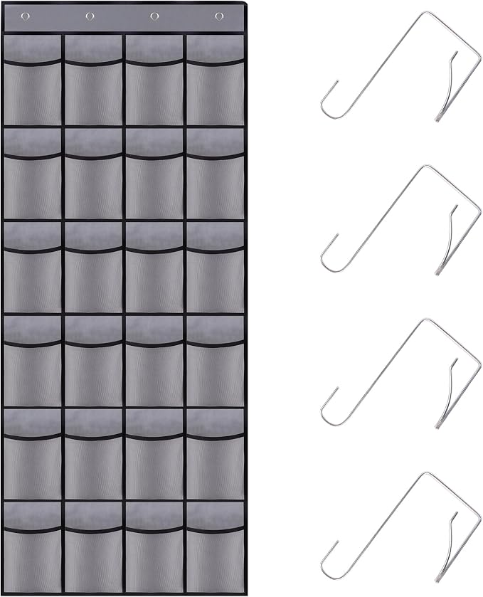 Over the Door Shoe Organizer, 24 Large Breathable Mesh Pockets, Hanging Storage by Unknown