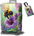 Luggage Cover + Tag, Bee Purple Flowers Travel Suitcase Cover by BWEGRHE