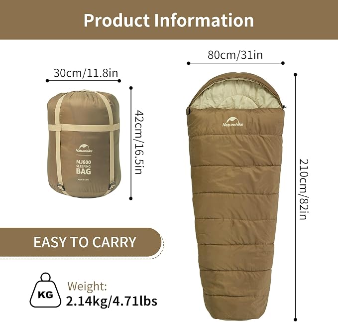 Naturehike Sleeping Bags for Adults, 23/39℉ Mummy Backpacking Sleeping Bag - Image 2