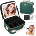 Travel Makeup Bag with Mirror of LED Lighted, Rechargeable Cosmetic Train Case by GERYUAEG