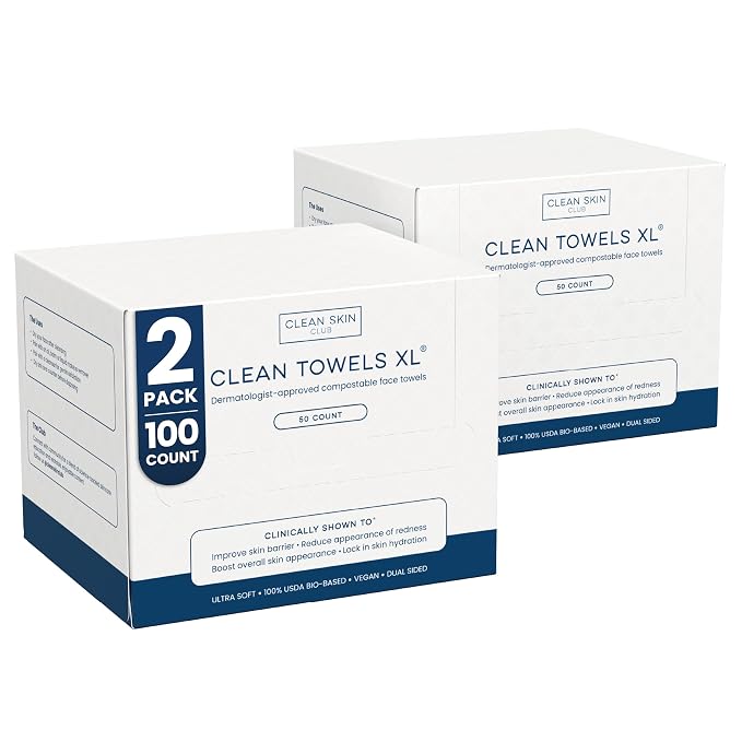 Clean Skin Club Clean Towels XL®, 100% USDA Biobased Face Towel, Disposable by CLEANSKINCLUB