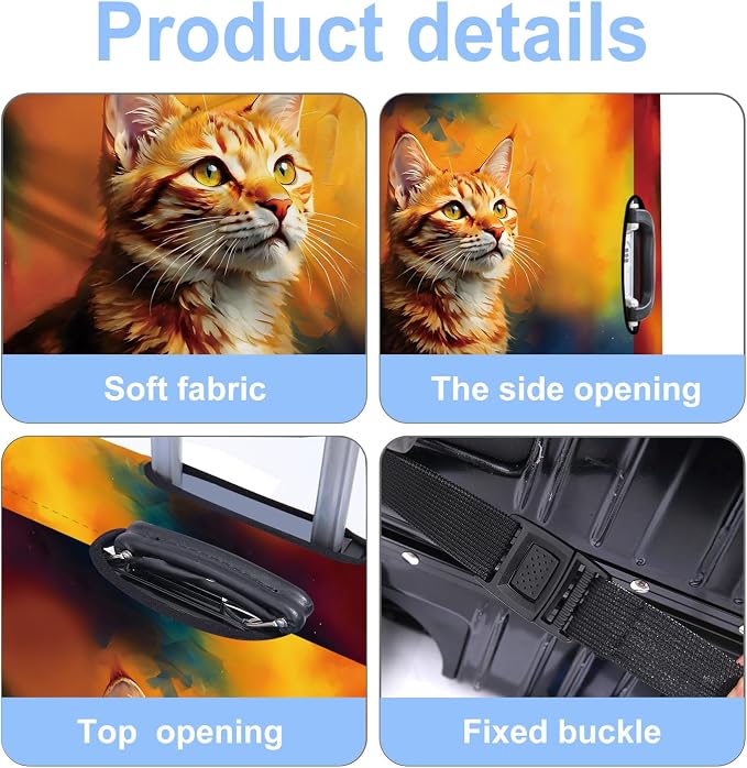 Cat Luggage Cover Washable Suitcase Protector Anti-Scratch, Stretchable Fit - Image 3