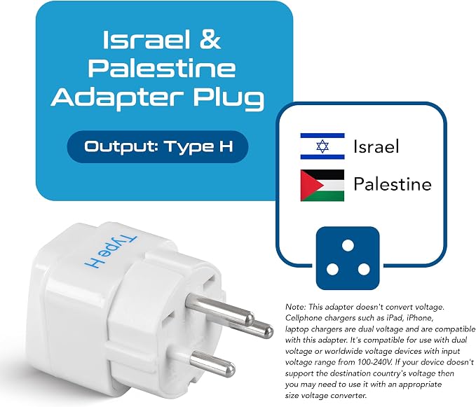 Ceptics Israel Power Adapter Travel Universal Plug, Works in Palestine - Image 2