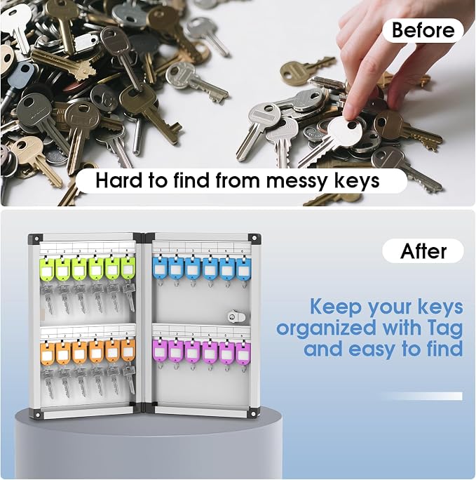 24 Slots Lock Box for Keys Wall Mount, Locking Key Cabinet, Key Storage Box - Image 5