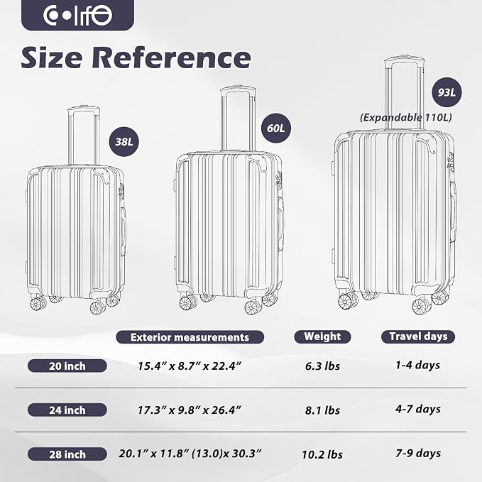 Coolife Luggage Expandable Suitcase PC+ABS Spinner 20in 24in 28in Carry - Image 7