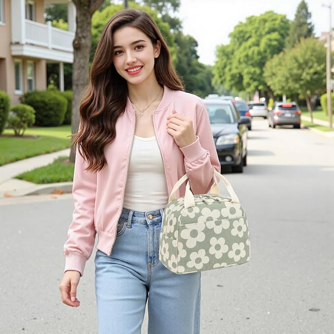 Bluboon Lunch Bag for Women Men Cute Corduroy Lunch Tote Bags Reusable - Image 2