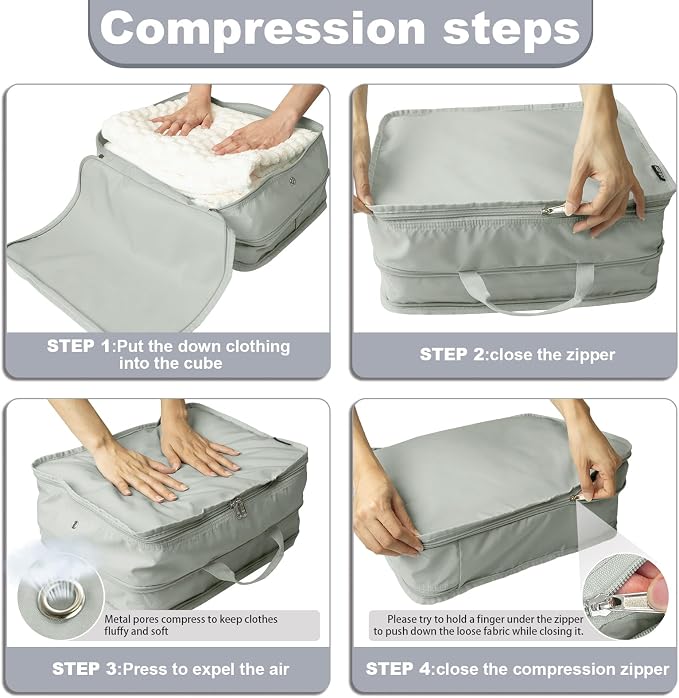 Compression Packing Cubes for Travel Essentials, 2 Pack Expandable Travel Cubes - Image 5