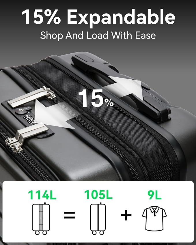 LUGGEX 28 Inch Luggage with Spinner Wheels, Expandable PC Hard Shell Checked - Image 3