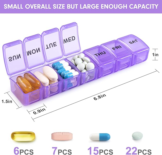 Small Pill Organizer 2 Times a Day, 2 Pack 7 Day Pill Box 1 Time a Day - Image 2