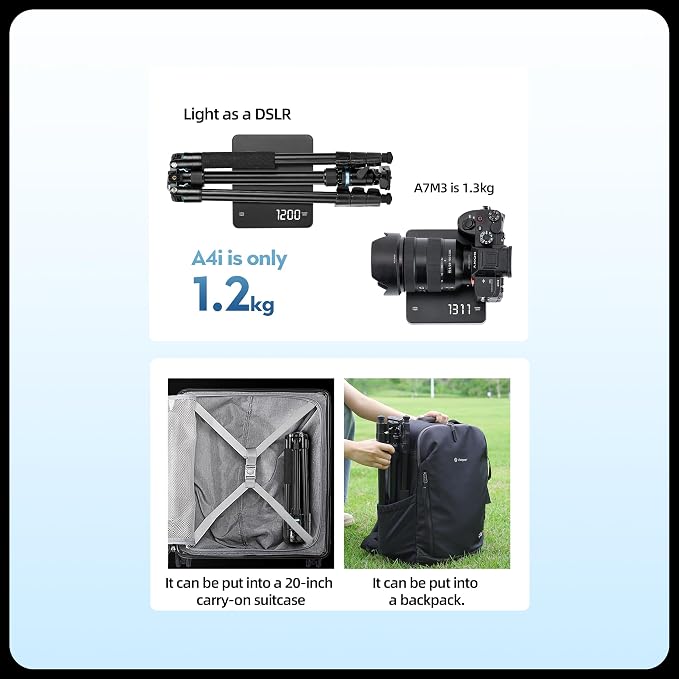 Fotopro 73" Camera Tripod, Aluminum Compact Travel Tripod and Monopod - Image 4