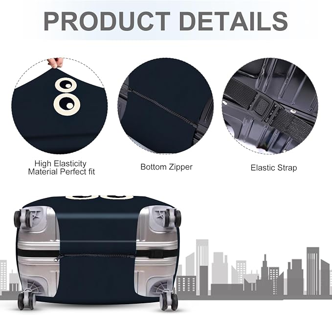 ANNA QUEEN Navy Blue Cartoon Eyes Luggage Cover, Funny Suitcase Protector - Image 4