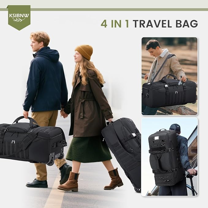 KSIBNW Rolling Duffel Bag with Wheels and Handle, 4 In 1 Tactical 86L Military - Image 2