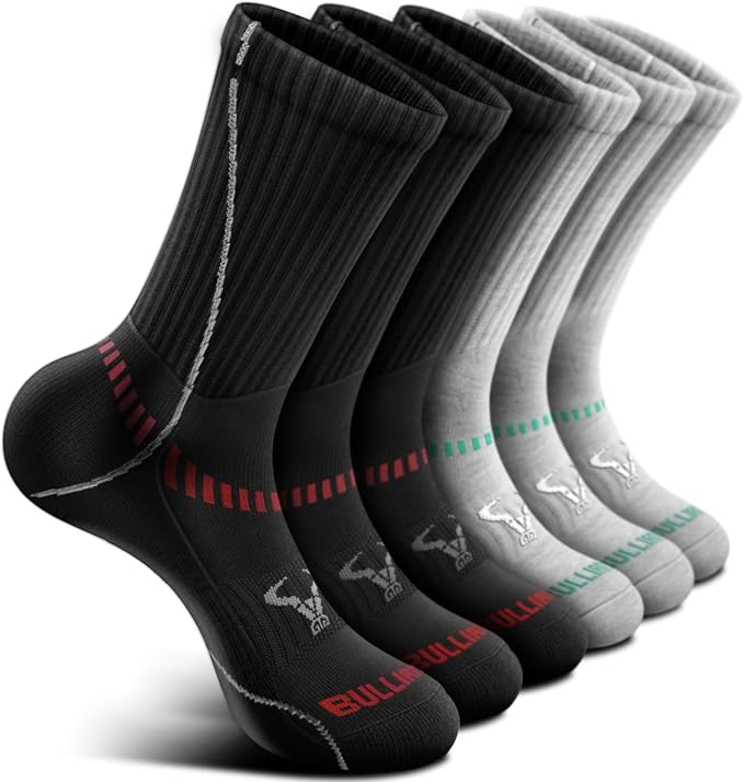 BULLIANT Compression Socks for Men 6Pairs, Athletic Crew Socks Cushioned For by BULLIANT