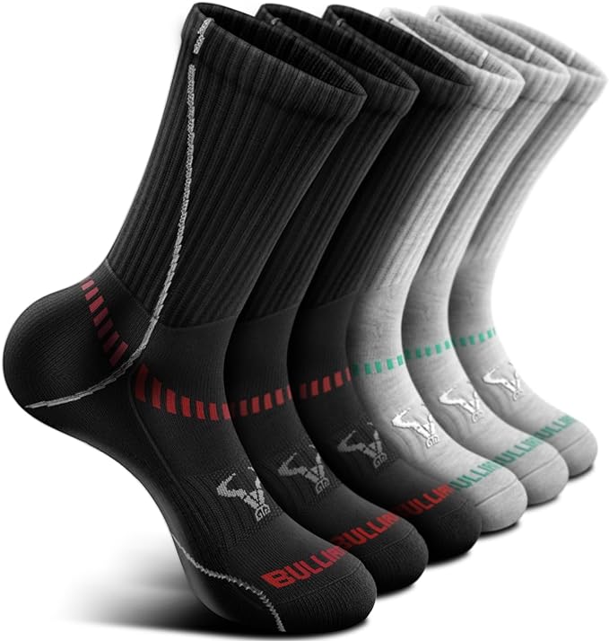 BULLIANT Compression Socks for Men 6Pairs, Athletic Crew Socks Cushioned For by BULLIANT