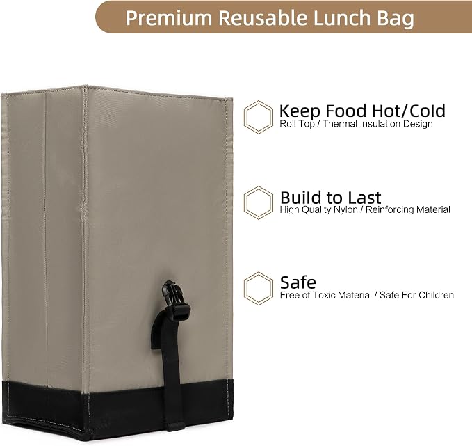 SUNNY BIRD Insulated Lunch Bag Rolltop Lunch Box Tote Bag - Image 5