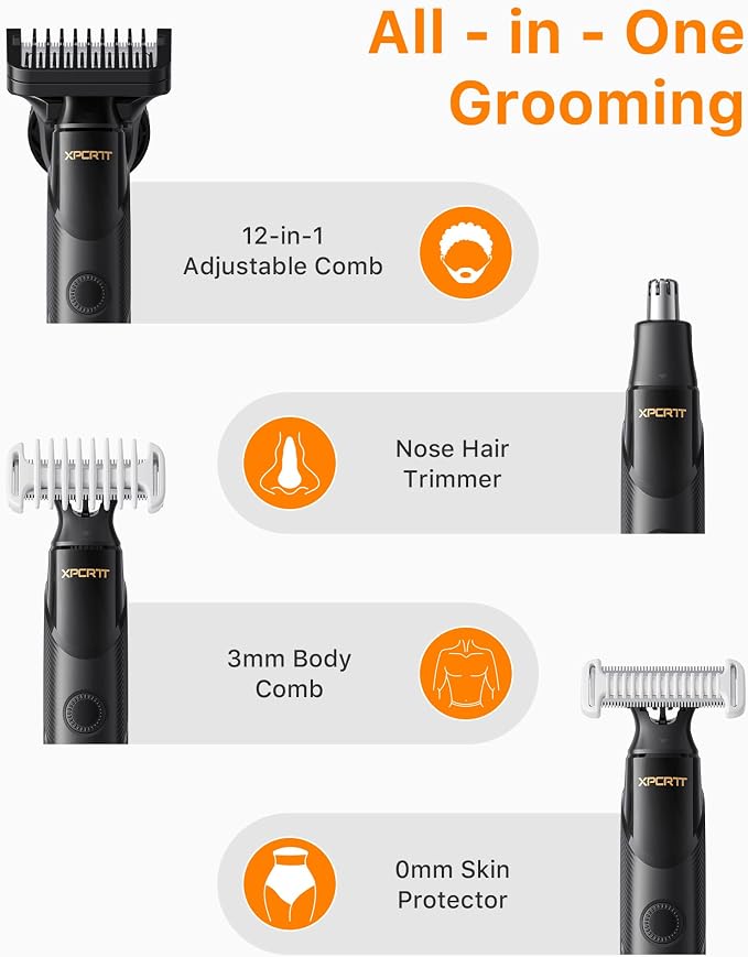 Beard & Nose Hair Trimmer Kit, 12 in 1 Rotating Comb, Travel Body Hair Electric - Image 9