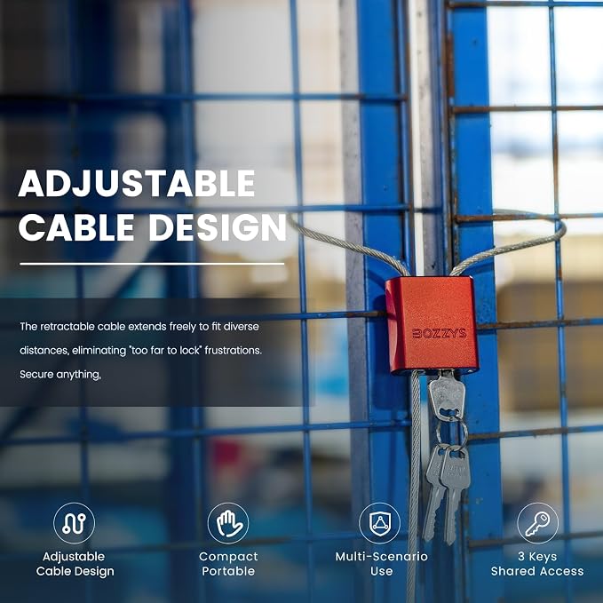 Adjustable Cable Locks with 3 Keys | 3.28ft L x 1/6in D Aluminum Steel Cable - Image 8