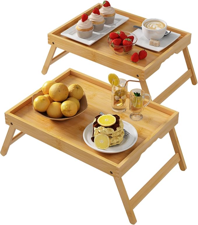 Bed Tray Table with Folding Legs, Bamboo Breakfast in Bed by Unknown