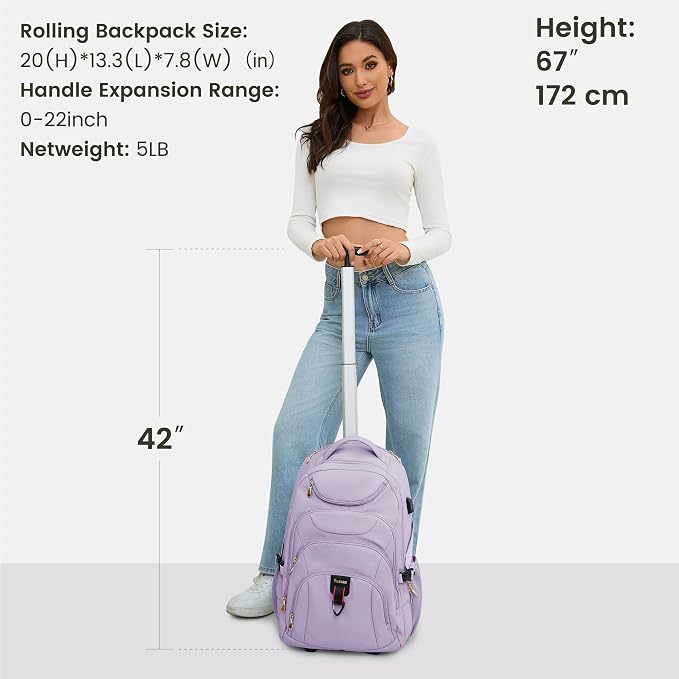 Boavan Rolling Backpack for Women, 17.3 Inch Wheeled Laptop Backpack, Large - Image 4