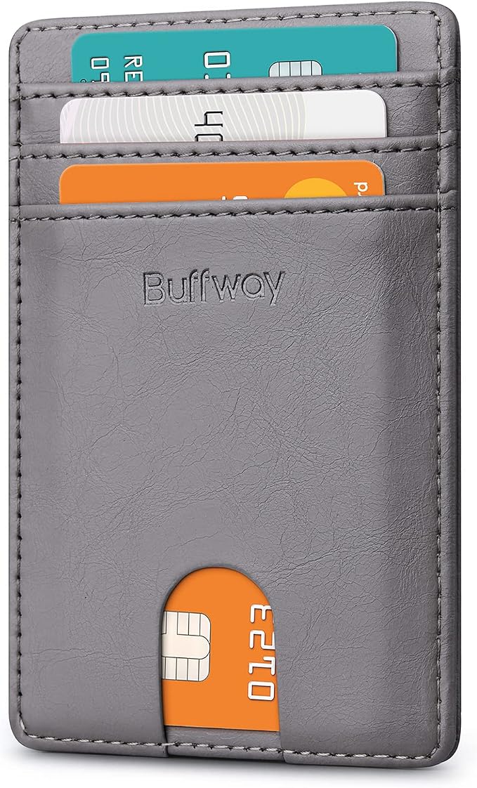 Buffway Mens Slim Wallet, Minimalist Thin Front Pocket Leather Credit Card by Buffway