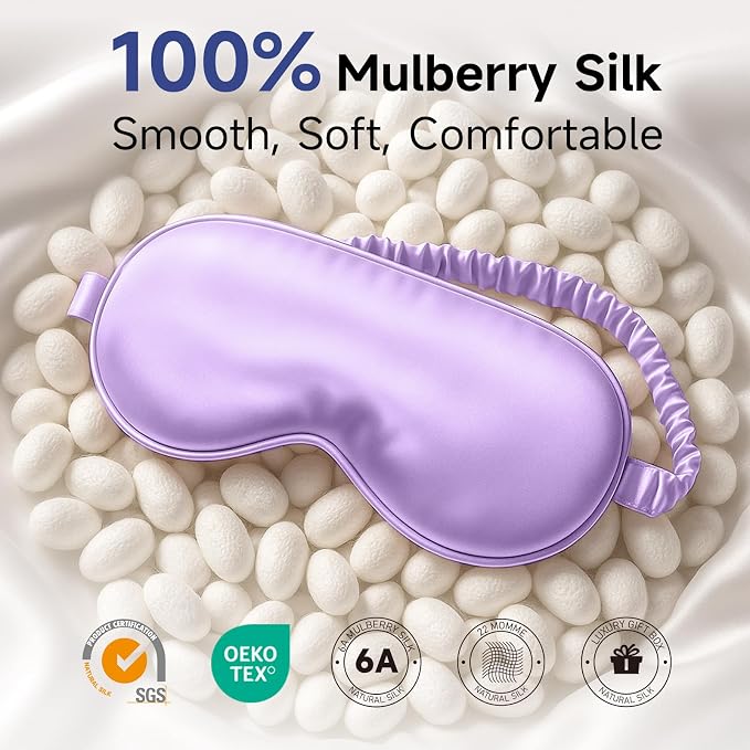 Umisleep 100% Pure Mulberry Silk Sleep Mask, 22 Momme 6A Soft Smooth Fibers - Image 2
