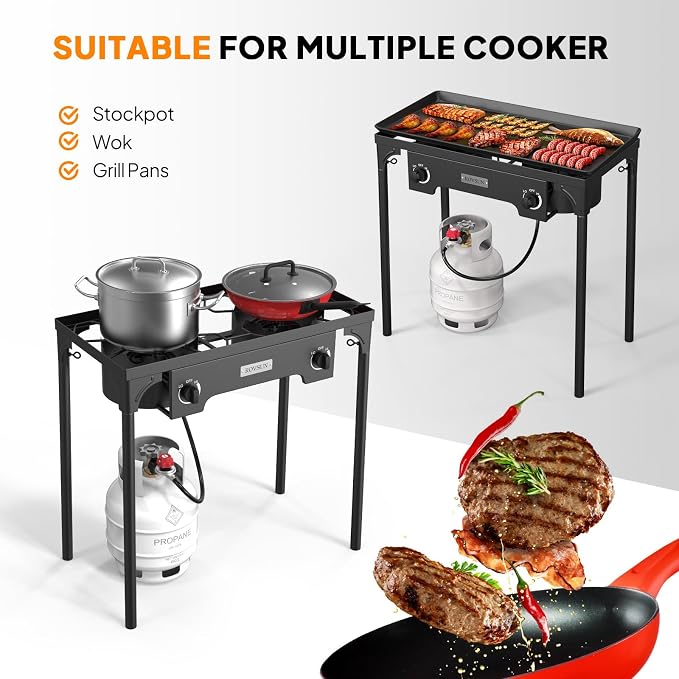 ROVSUN 2 Burner Outdoor Propane Gas Stove 150, 000 BTU High Pressure Stand - Image 3