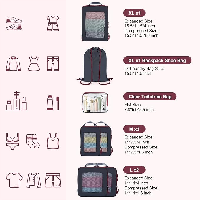 7 Set Compression Packing Cubes Packing Organizer - Image 4
