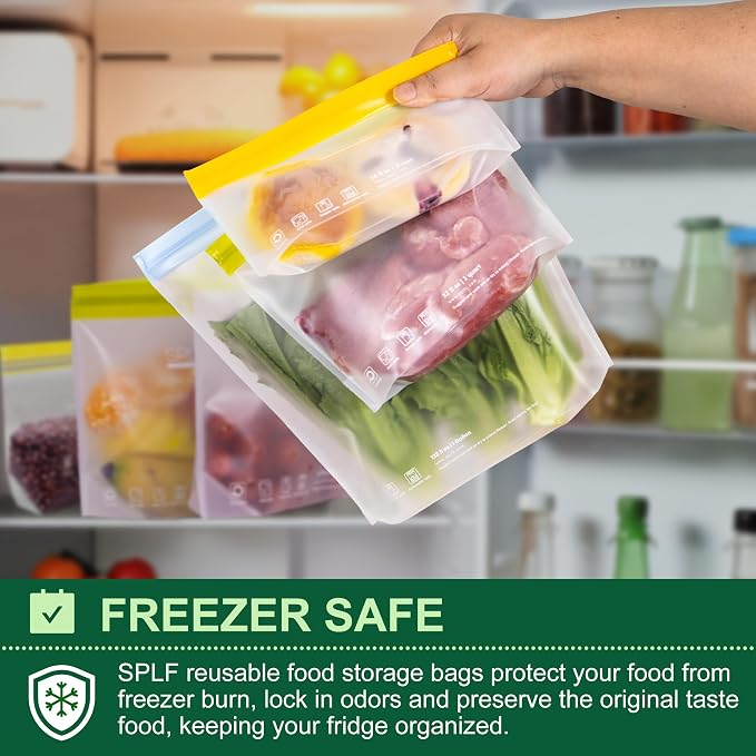SPLF 10 Pack Stand-Up Reusable Food Storage Bags Dishwasher Safe, BPA Free - Image 4