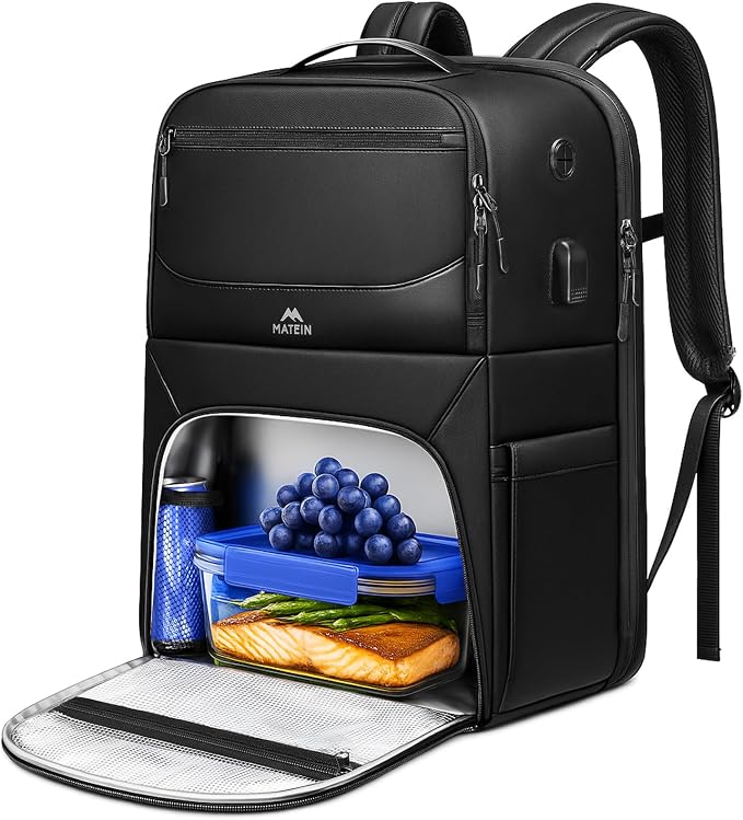 MATEIN Work Backpack with Lunch Compartment, Waterproof PU-coated Meal Prep by MATEIN