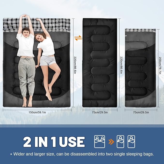Double Sleeping Bag for Adults Machine Washable 2 Person Camping Sleeping Bag - Image 5