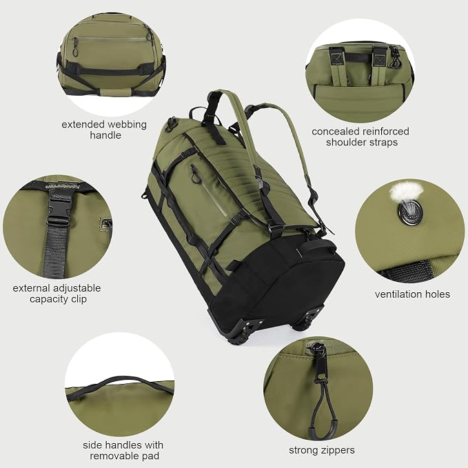 Rolling Duffle Bag with Wheels, 86L 30”Folding Duffle Backpack with 2 Wheels - Image 2