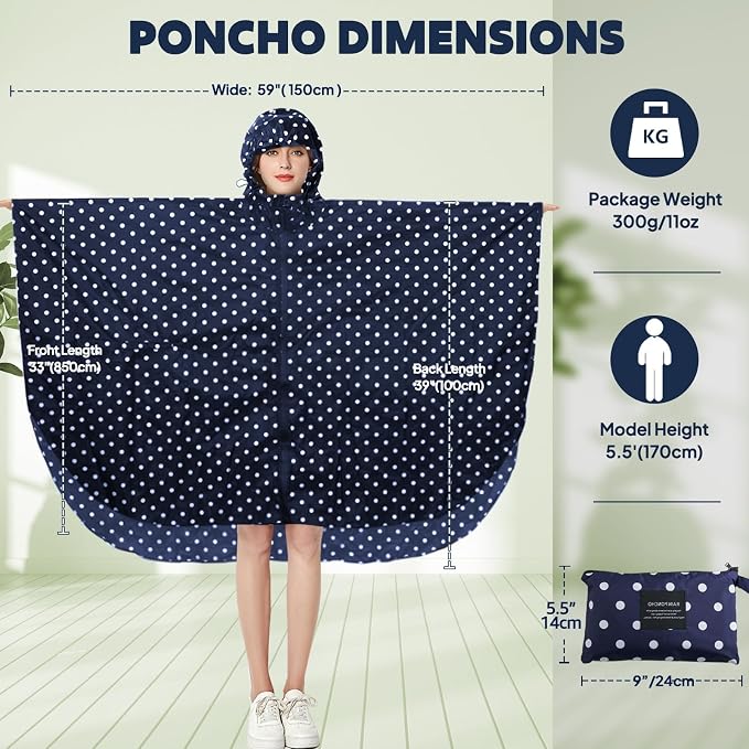 ANYOO Waterproof Rain Poncho Lightweight Reusable Hiking Hooded Coat Jacket - Image 2