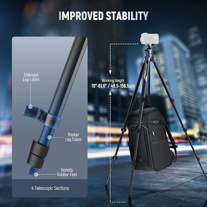 NEEWER LITETRIP LT07 61" Aluminum Travel Tripod Stand - Image 3