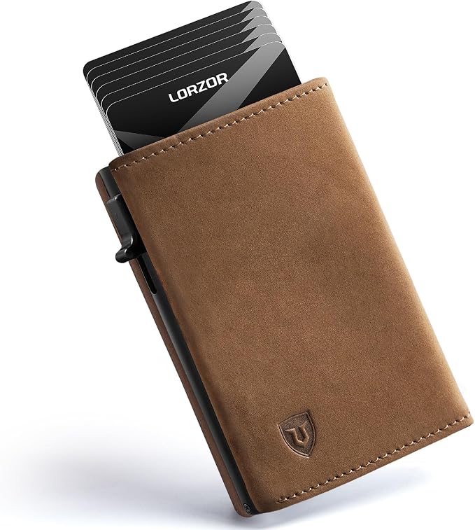LORZOR Wallet for Men with Metal Card Holder, Pop Up Wallet, Finest Full Grain by LORZOR