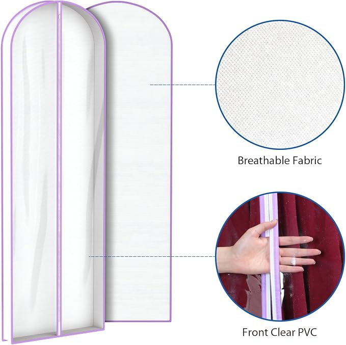 Zilink Breathable Dress Bags for Gowns 72" Clear Wedding Dress Garment Bag - Image 4