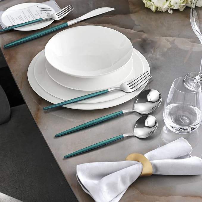 Mirror Silver Green Silverware Set, 20-Piece Stainless Steel Flatware Set - Image 6