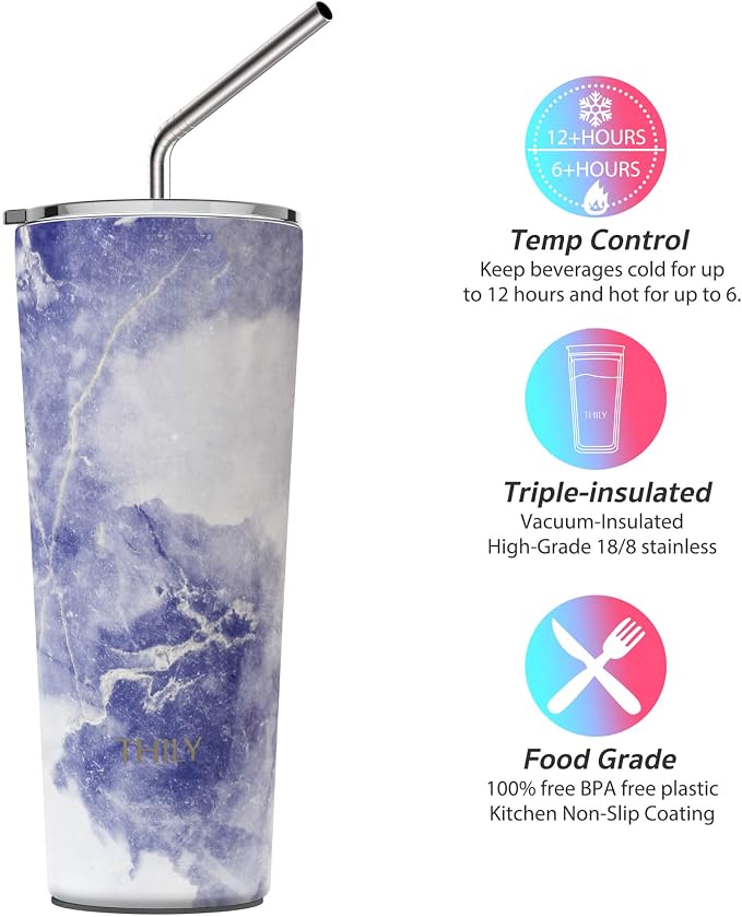 THILY Stainless Steel Vacuum Insulated Tumbler Travel Mug 26 oz Coffee Cup - Image 3