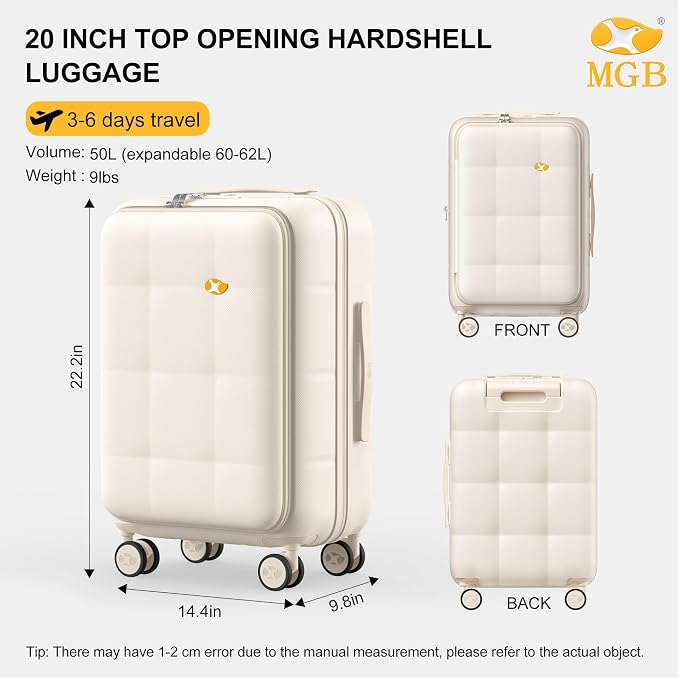 MGB 20 Inch Expandable Carry On Luggage - Image 3