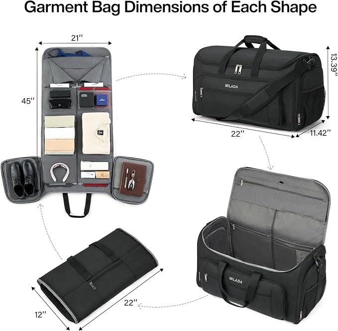MILADA Convertible 2-in-1 Garment Duffel Weekender Bag Carry On Garment Bags - Image 2
