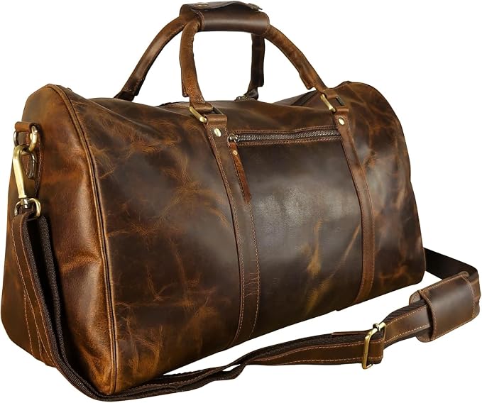 ELIZO Leather Duffle Bag For Men Women REAL FULL GRAIN Travel Overnight by LuxuryEngineeredProducts