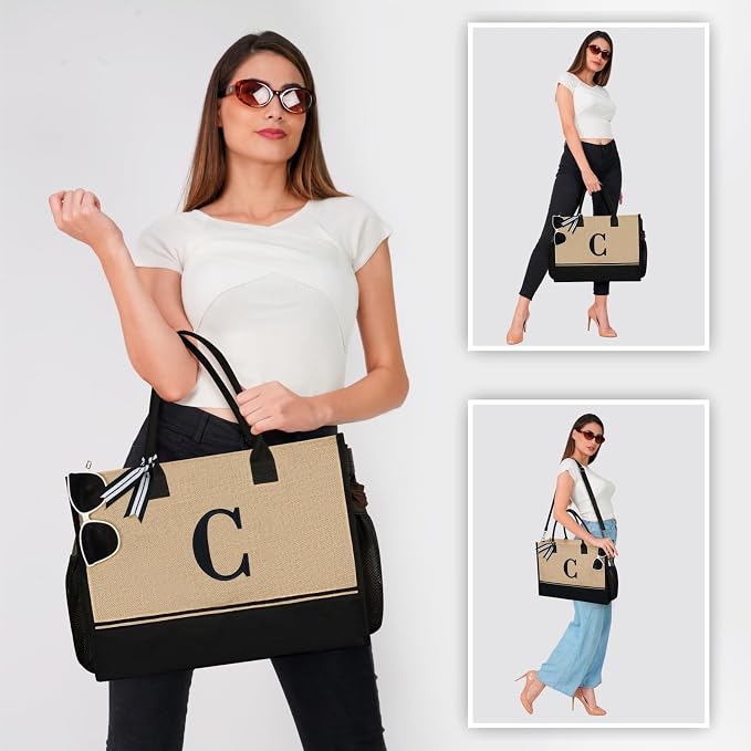 TOPDesign Personalized Initial Canvas Tote Bag, - Image 5