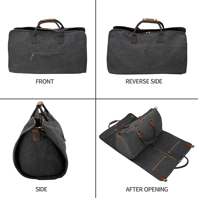 2 in 1 Canvas Leather Suit Luggage Garment Bag - Image 3