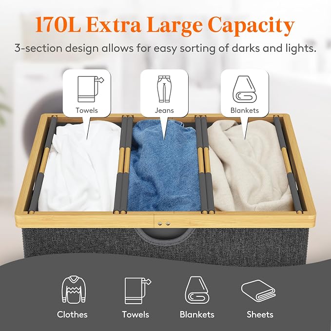 Lifewit 170L Triple Laundry Hamper - Image 2