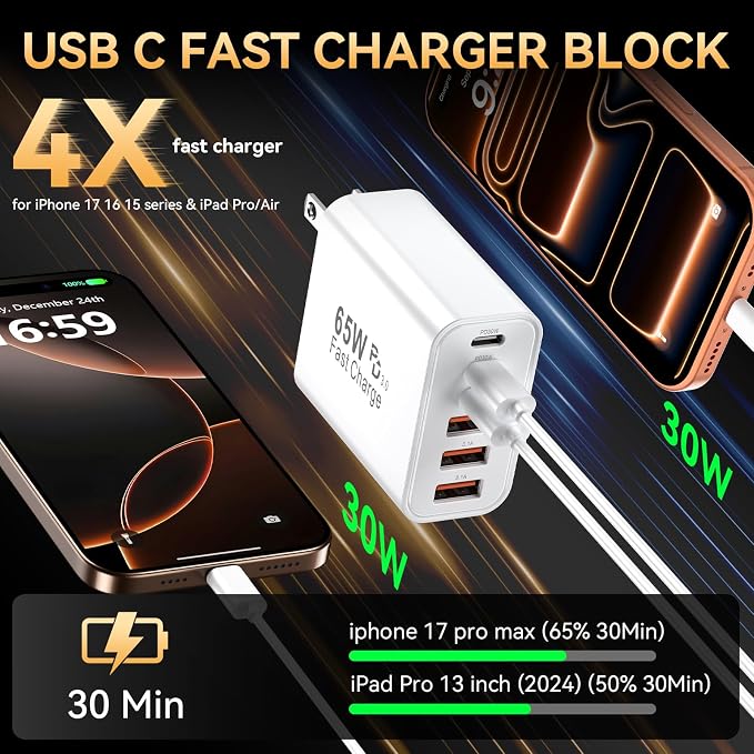 USB C Fast Charger Block, iPhone Charger Fast Charging Blocks 65W Multi Port - Image 3